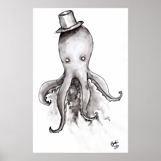 Oktopus in einem Hutposter Poster (Vorne)