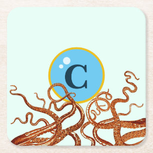 Oktopus - individuelles Monogramm Rechteckiger Pappuntersetzer