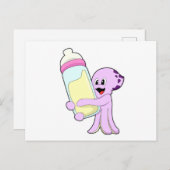 Oktopus mit Babyflasche Milch Postkarte (Vorne/Hinten)