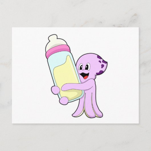 Oktopus mit Babyflasche Milch Postkarte (Vorderseite)