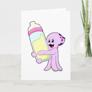 Oktopus mit Babyflaschenmilch Karte