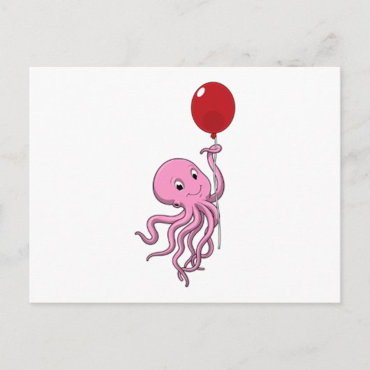 Oktopus mit Ballon Postkarte (Vorderseite)