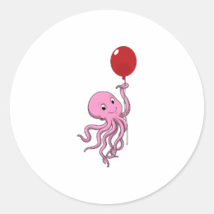 Oktopus mit Ballon Runder Aufkleber
