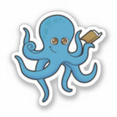 Oktopus mit Buch Aufkleber (Vorderseite)