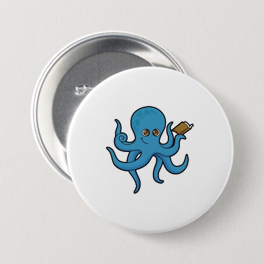 Oktopus mit Buch Button (Vorne & Hinten)