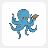 Oktopus mit Buch Quadratischer Aufkleber (Vorderseite)
