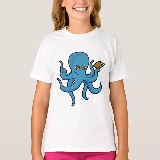 Oktopus mit Buch T-Shirt (Vorderseite)