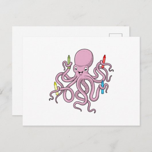 Oktopus mit Crayon Postkarte (Vorne/Hinten)