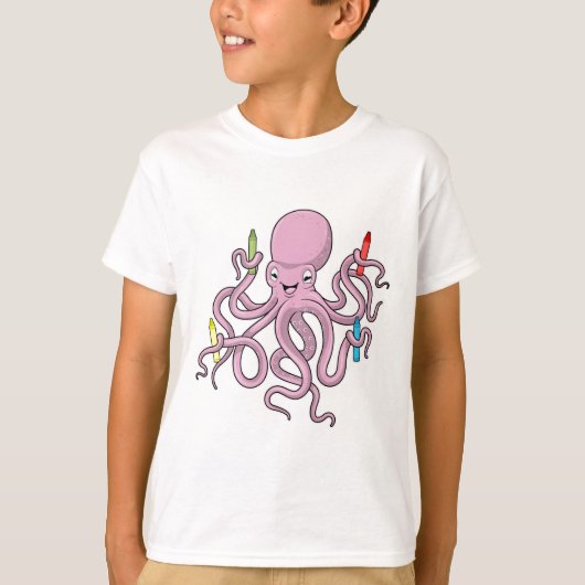 Oktopus mit Crayon T-Shirt (Vorderseite)