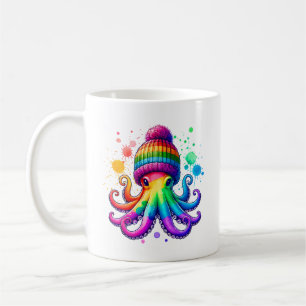 Oktopus mit einer Benie Kaffeetasse