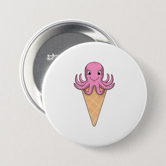Oktopus mit Eiscreme Button (Vorne & Hinten)