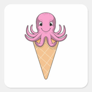 Oktopus mit Eiscreme Quadratischer Aufkleber
