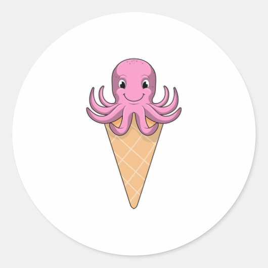 Oktopus mit Eiscreme Runder Aufkleber (Vorderseite)