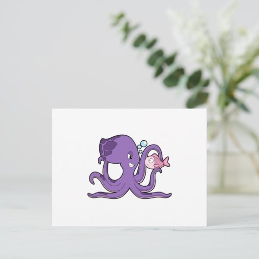 Oktopus mit Fisch.PNG Postkarte (Stehend Vorderseite)