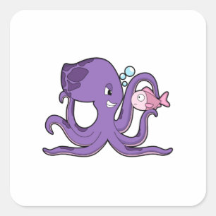 Oktopus mit Fisch.PNG Quadratischer Aufkleber