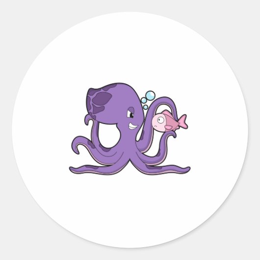 Oktopus mit Fisch.PNG Runder Aufkleber (Vorderseite)