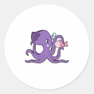 Oktopus mit Fisch.PNG Runder Aufkleber