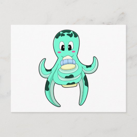 Oktopus mit Flasche Milch Postkarte (Vorderseite)