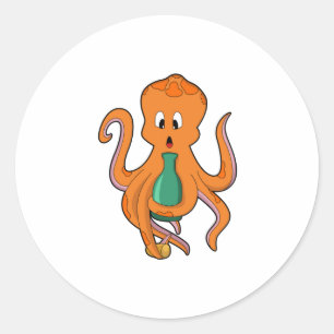 Oktopus mit Flasche.PNG Runder Aufkleber