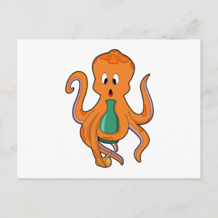 Oktopus mit Flasche Postkarte