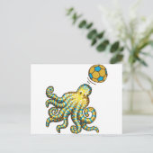 Oktopus mit Fußball Postkarte (Stehend Vorderseite)