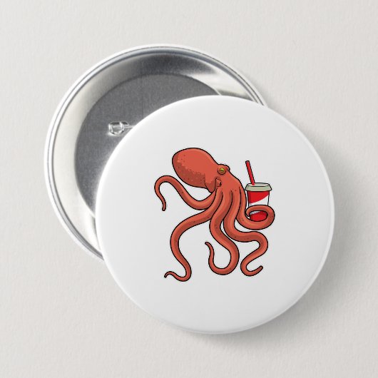 Oktopus mit Getränk Button (Vorne & Hinten)