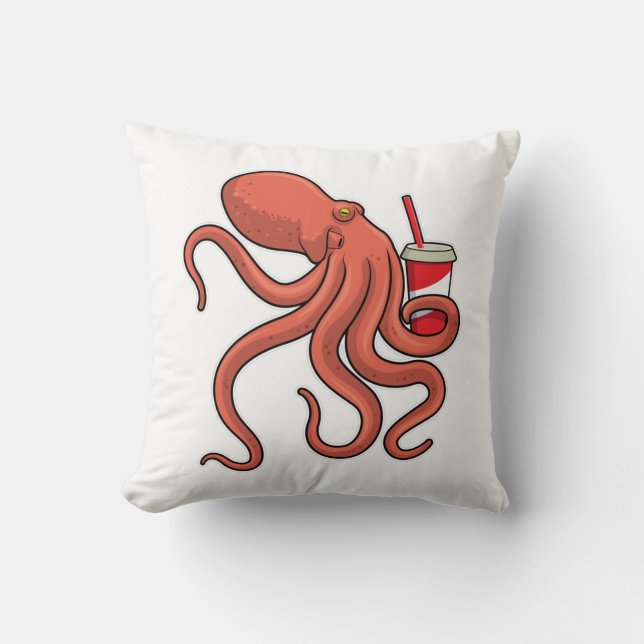 Oktopus mit Getränk Kissen (Vorderseite)