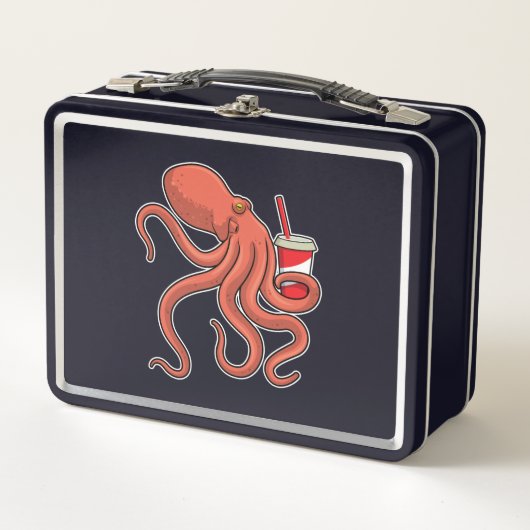 Oktopus mit Getränk Metall Brotdose (Vorderseite)
