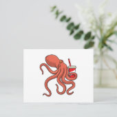 Oktopus mit Getränk Postkarte (Stehend Vorderseite)