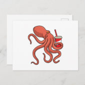 Oktopus mit Getränk Postkarte (Vorne/Hinten)