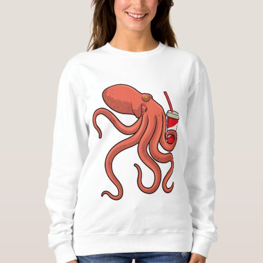 Oktopus mit Getränk Sweatshirt (Vorderseite)