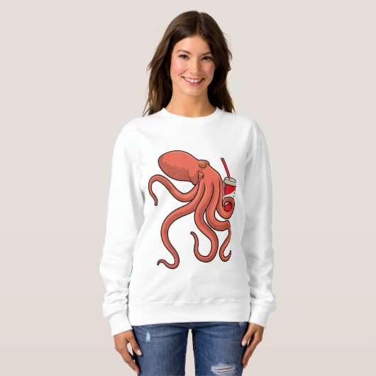 Oktopus mit Getränk Sweatshirt (Vorne ganz)