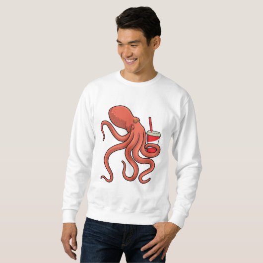 Oktopus mit Getränk Sweatshirt (Vorne ganz)