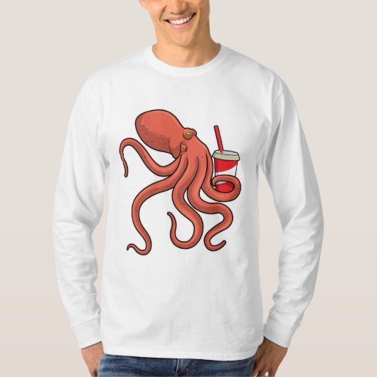 Oktopus mit Getränk T-Shirt (Vorderseite)