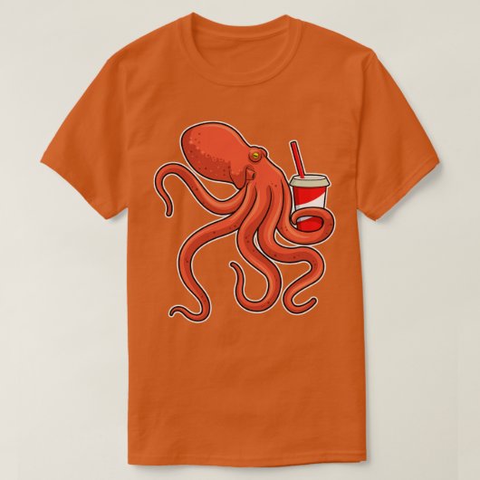 Oktopus mit Getränk T-Shirt (Design vorne)