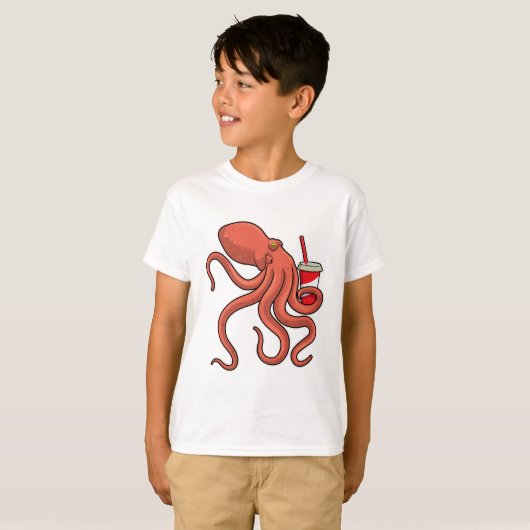 Oktopus mit Getränk T-Shirt (Vorne ganz)