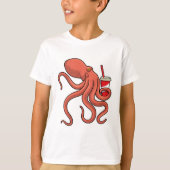 Oktopus mit Getränk T-Shirt (Vorderseite)