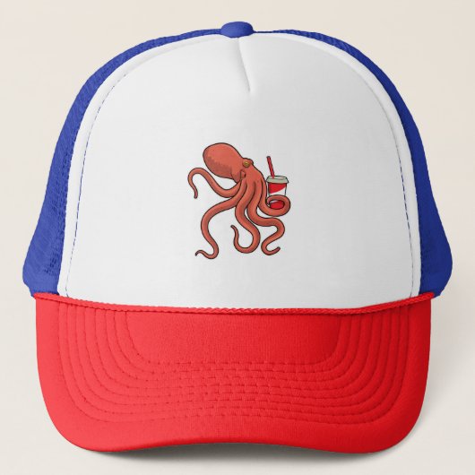 Oktopus mit Getränk Truckerkappe (Vorderseite)