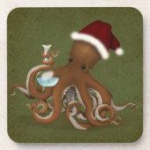Oktopus mit Glaskolben und Weihnachtsmannmütze Wei Getränkeuntersetzer (Vorderseite)