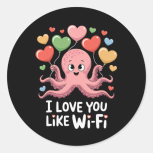 Oktopus mit Herz-Bylonen Ich Liebe Sie mögen Wi-Fi Runder Aufkleber