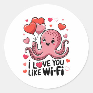 Oktopus mit Herz-Bylonen Ich Liebe Sie mögen Wi-Fi Runder Aufkleber