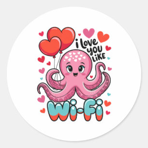 Oktopus mit Herz-Bylonen Ich Liebe Sie mögen Wi-Fi Runder Aufkleber