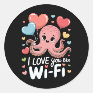 Oktopus mit Herz Lloons Ich liebe dich wie Wi-fi V Runder Aufkleber