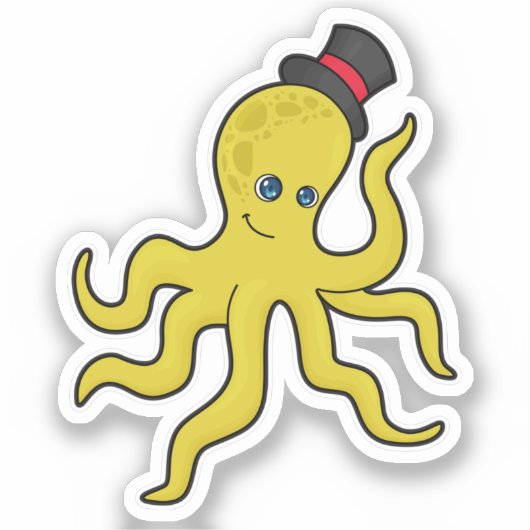Oktopus mit Hut Aufkleber (Vorderseite)