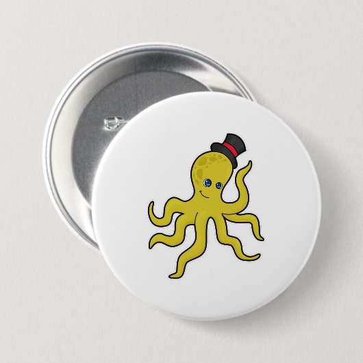 Oktopus mit Hut Button (Vorne & Hinten)