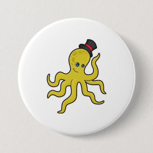 Oktopus mit Hut Button (Vorderseite)