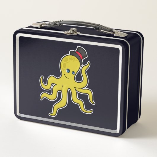 Oktopus mit Hut Metall Brotdose (Vorderseite)