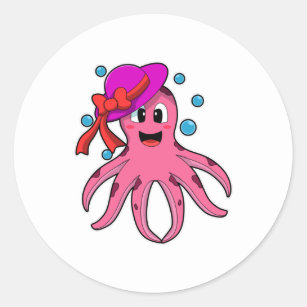 Oktopus mit Hut Runder Aufkleber
