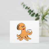 Oktopus mit Kaffee-Cup Postkarte (Stehend Vorderseite)