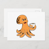 Oktopus mit Kaffee-Cup Postkarte (Vorne/Hinten)